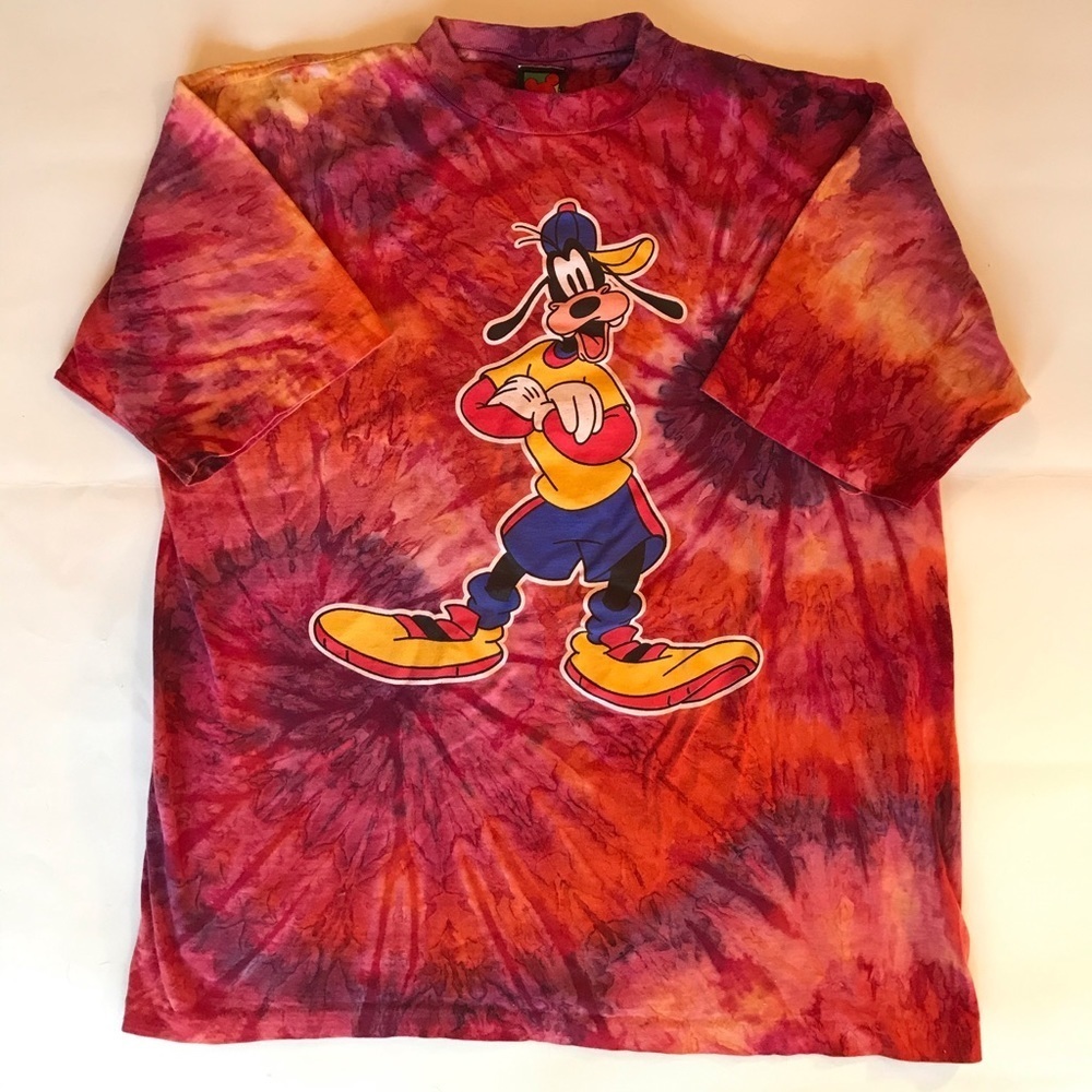 Vintage Disney 90s Goofy Psychedelic Red Orange Tie Dye T-Shirt Men Large - Picture 5 of 10